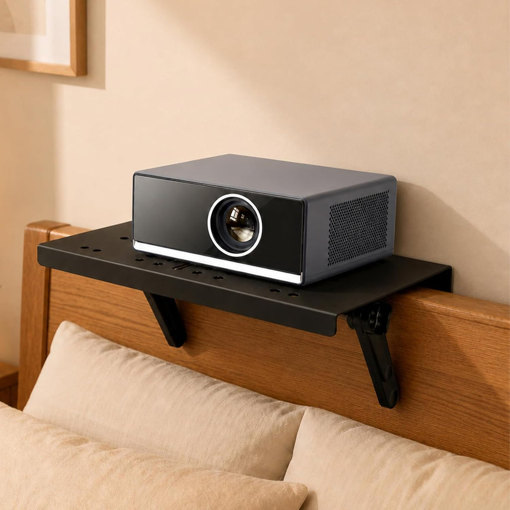Projector Shelf, No Drill Projector Mount for Bed Frame & Sofa, 12x9.5 Inch, Movable with Wall Mount Option for Projector Shelf