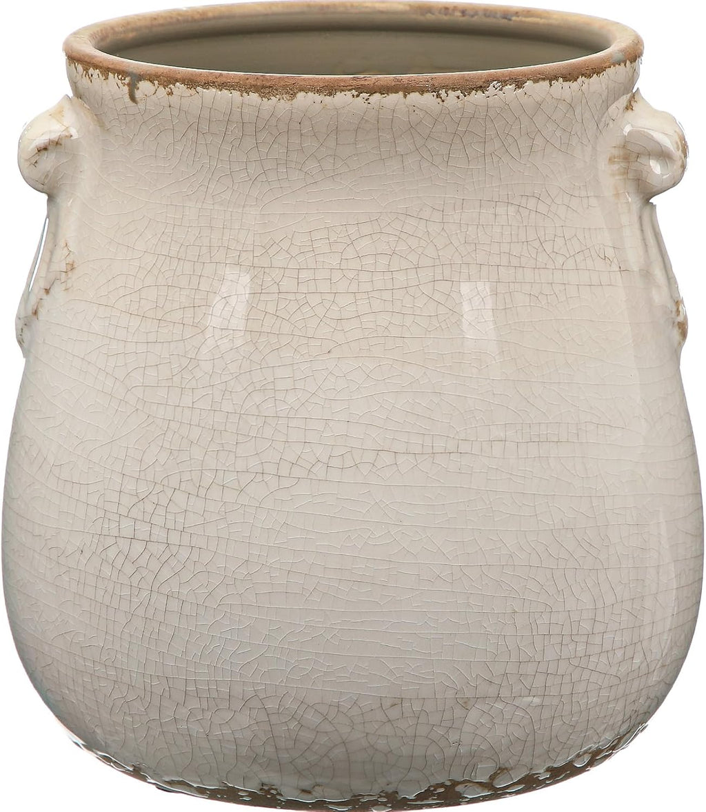 Ceramic Scroll Planter 6.5 Inch Chinoiserie Floral Vase with Drainage Holes Vintage Flower Vase Flower Pot Rustic Ceramic Pots for Indoor Plants Garden Home Bookshelf Decor (Pure White)