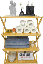 Foldable Bamboo Shelf, Folding Shoe Rack, Flower Rack, Camping Rack, No Installation Required, Portable, Space Saving, Multi-Purpose Storage Rack (Natural, 4 Tiers)