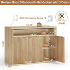 LEYAOYAO Buffet Cabinet with Storage, 45" Wide Fluted Accent Sideboard Credenza with 3 Doors & Open Storage Shelf, Modern Kitchen Wood Media Console Cabinet for Living Room, Entryway, Natural Oak