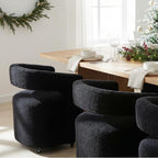 LukeAlon Sherpa Dining Chairs Set of 2, Modern 360° Swivel Kitchen Chairs with Casters Barrel Open Back Side Chairs Upholstered Dinner Chair for Dining Room Living Room, Black