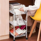 Storage Carts 3-Tier, Metal Utility Rolling Cart with Wheels, Snack Shelves, Fruit Basket Stand for Living Room, Kitchen, Office, with 360° Wheels & Hooks, White