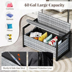 Gray Rustic PE Rattan Outdoor Storage Bench 24.5x46x33.5in, 800lb Capacity, 40 Gal Under-Seat, Weather-Resistant for Patio