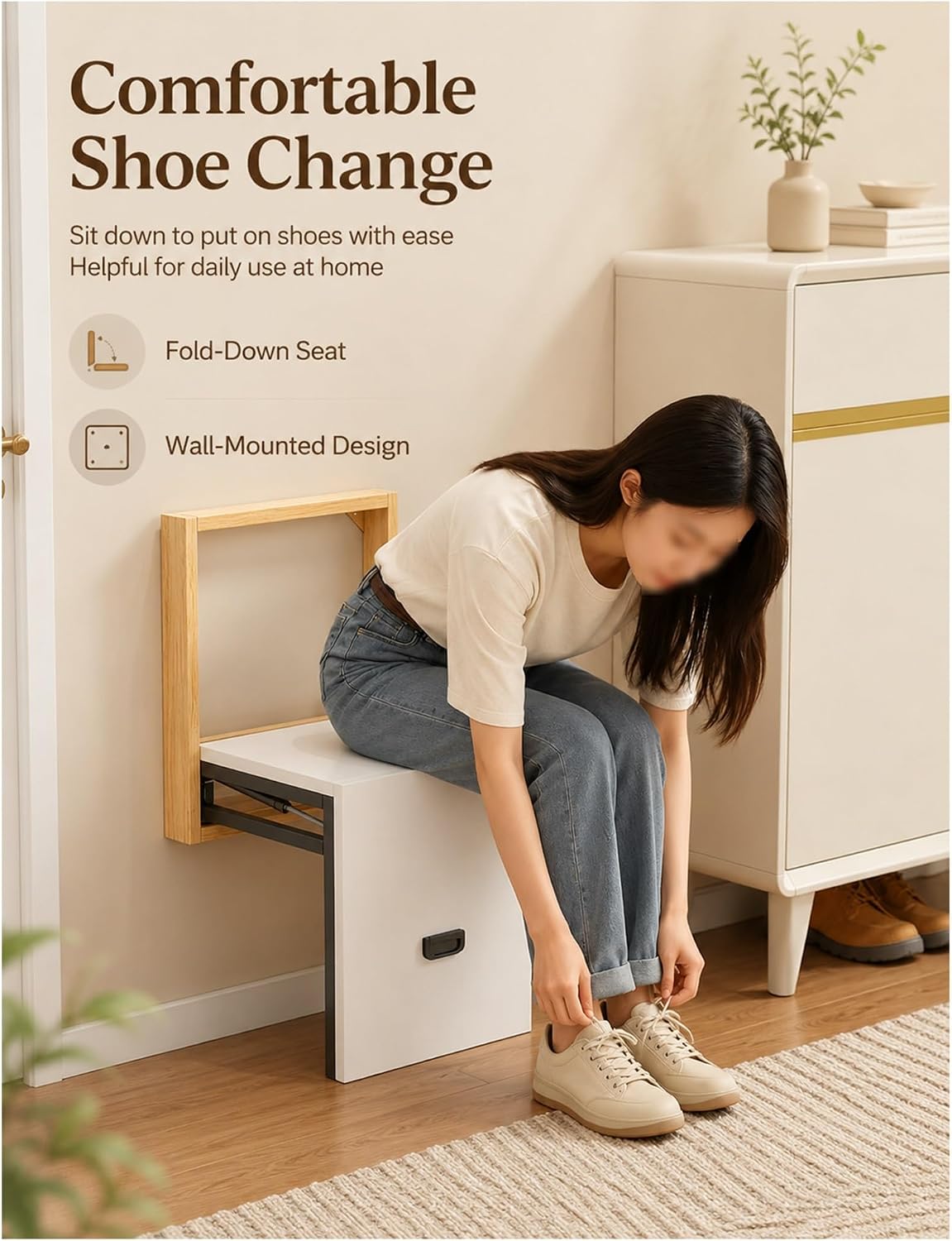 Wall-Mounted Folding Shoe Bench with Pull-Down Seat, Space-Saving Design for Hallway, Closet, and Mudroom – Perfect Small Home Organizer (A)
