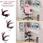 Pink Gaming Desk Chair PC Gaming Chair Gamer Chair, Comftorable Ergonomic PU Leather Computer Office Chair with Lumbar Support Flip Up Arms, High Back Executive Gaming Stuff for Girl Kids Adults