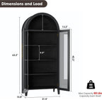 IDEALHOUSE Arched Kitchen Pantry Cabinet with Glass Doors, 5-Tier Farmhouse Display Cabinet with Adjustable Shelves, Versatile Storage Cupboard Organizer for Bathroom, Dining Room, Living Room, Black