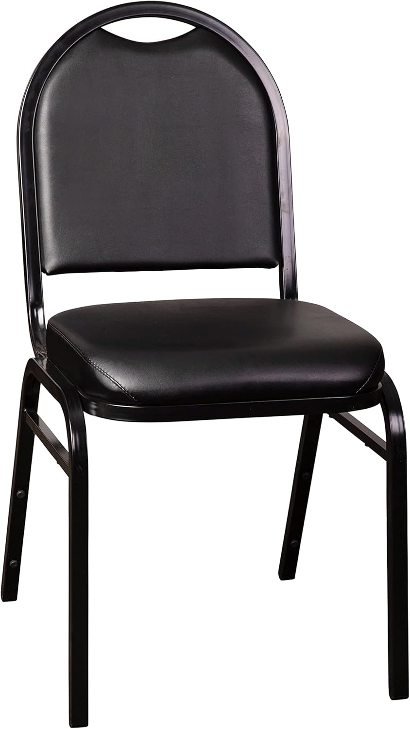 Flash Furniture HERCULES Commercial Grade 500 LB. Capacity Dome Back Stack Chair - Black Vinyl Upholstery - Black Metal Frame - Built-In Handle