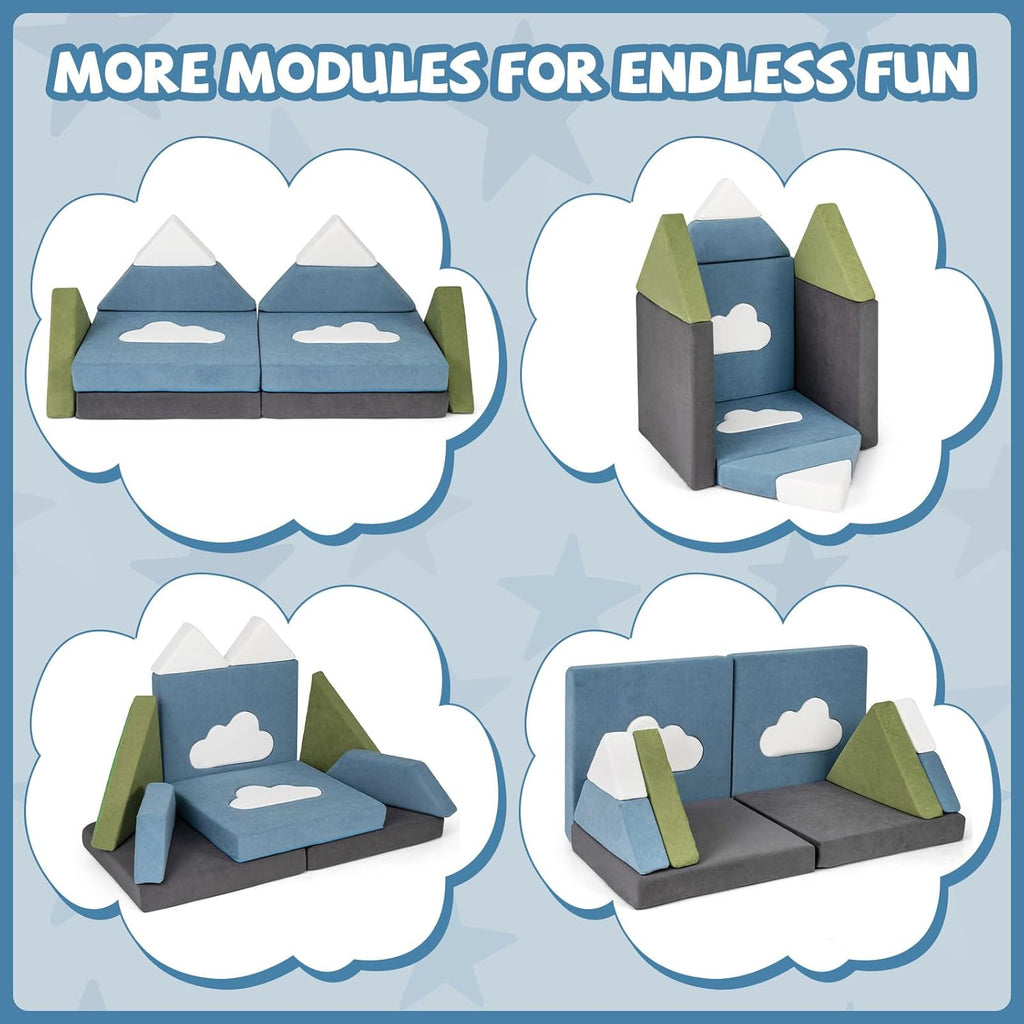 Costzon Modular Kids Play Couch, Snow Mountain Theme Toddler Foam Building Fort for Inspiring Creativity, Convertible Foam and Floor Cushion for Boys Girls for Playroom, Bedroom Gifts (Snow Mountain)