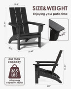 Poly Lumber Adirondack Chair, All-Weather Resistant Outdoor Patio Chairs, Look Like Wood, Pre-Assembled Outdoor Fire Pit Chair for Pool, Deck, Backyard, Garden, Black