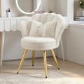 Plush Velvet Sherpa Accent Chair with Gold Metal Legs, Fluffy Vanity Chair for Makeup Room, Upholstered Guest Chair for Living Room, for Bedroom, Cream White
