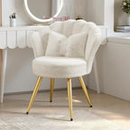 Plush Velvet Sherpa Accent Chair with Gold Metal Legs, Fluffy Vanity Chair for Makeup Room, Upholstered Guest Chair for Living Room, for Bedroom, Cream White