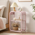 Pink Nightstand with Storage, Metal End Table, 3-Tier Side Table, Narrow Bedside Table for Bedroom, Small Space Accent Table for Living Room, Dorm, Office