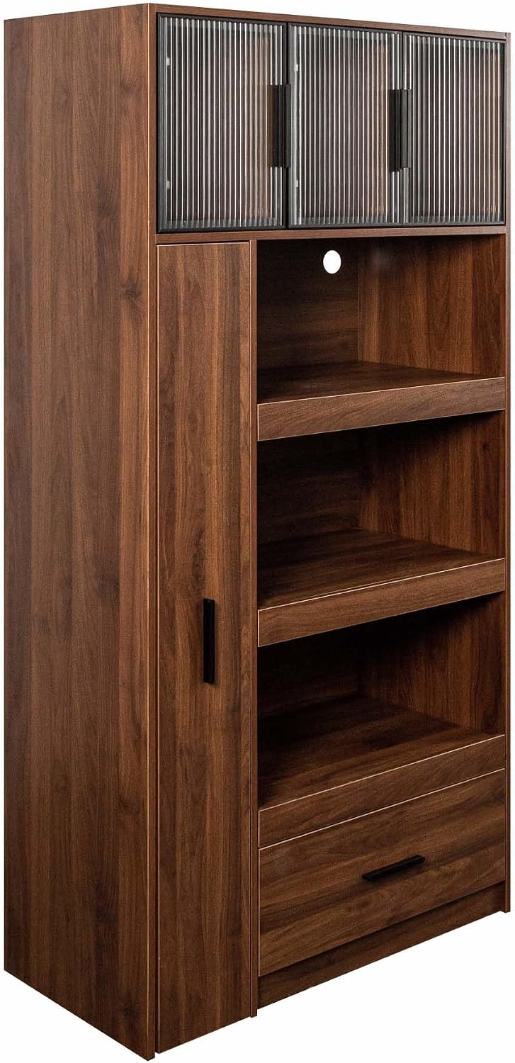 Pantry Cabinet with Doors, 71” Tall Kitchen Pantry Cabinet with Drawers & Microwave Shelf, Kitchen Hutch with Pull-Out Storage Shelves for Dining Room