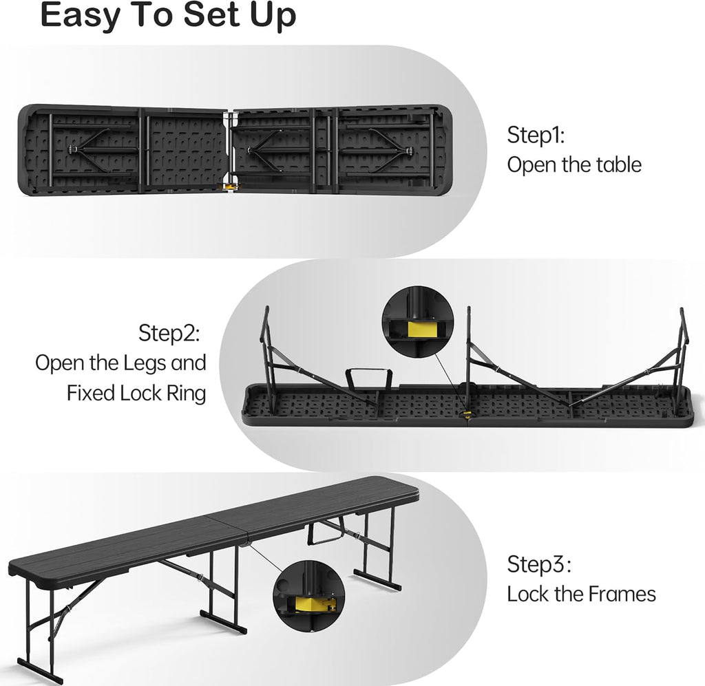 VSOAEIL 6 Foot Folding Bench, Portable Plastic Folding Bench Seat, Foldable Seat for Indoor Outdoor Picnic Camping Dining, Soccer Garden Multipurpose Entertaining Activities, Black, 2 Pack