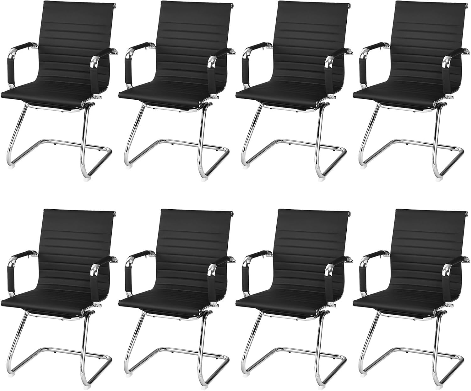 Giantex Office Reception Chairs Set - Guest Chairs, Conference Chair with Arm, Anti-Slip Foot Pads, PU Leather Home Office Chair for Meeting, Waiting Room, Lobby, Desk Chair No Wheels (Black, 8 Pack)