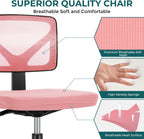 DUMOS Small Office Chair Armless, Ergonomic Adjustable Home Office Swivel Rolling Task Chair No Arms, Comfy Mesh Mid Back Computer Work Vanity Desk Chiars with Wheels for Small Spaces, Hot Pink