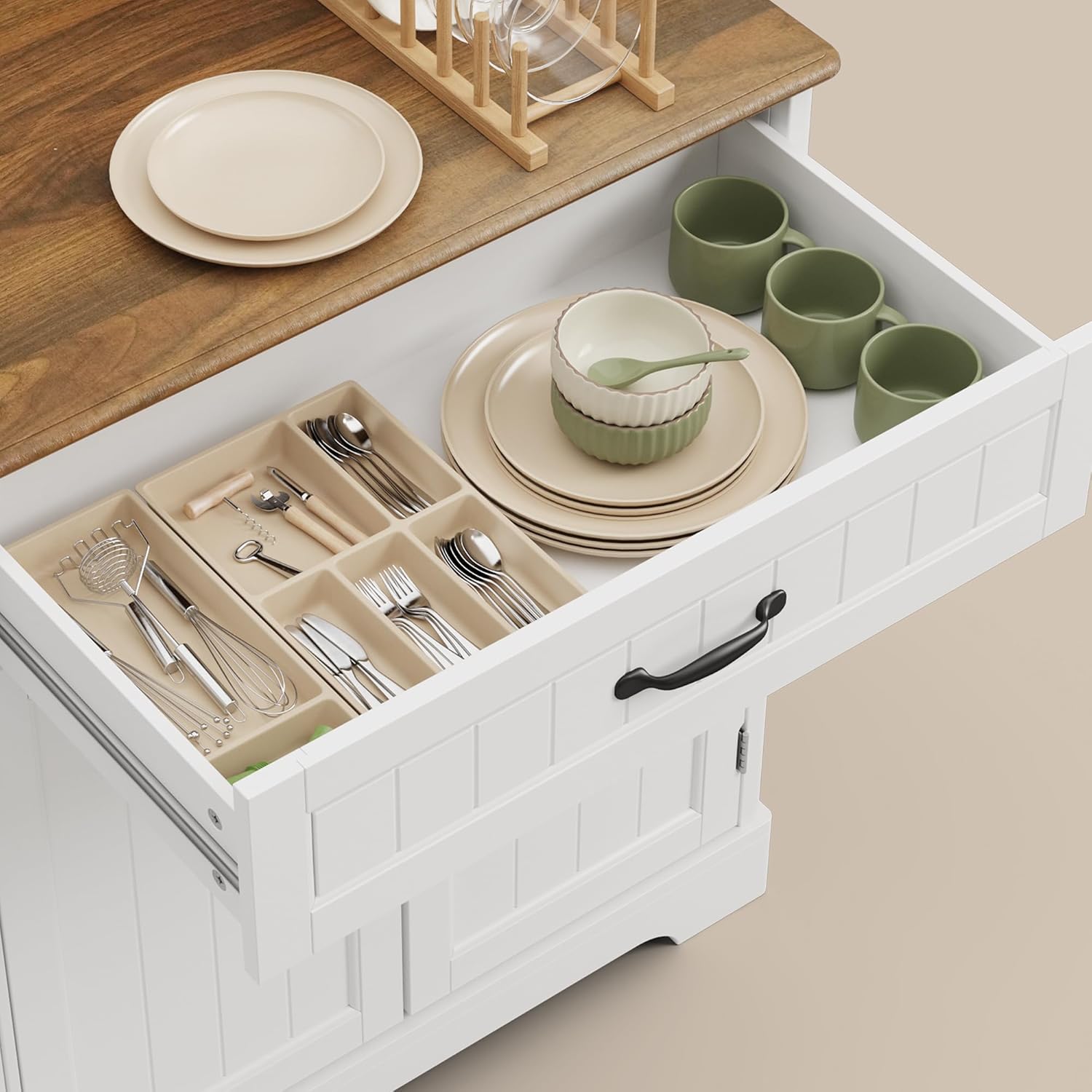 Ahomly Buffet Cabinet, Coffee Bar, Sideboard Cabinet with Internal Storage Shelf for Dining Room, Kitchen, Living Room, Kitchen and Laundry Room,White and Rustic