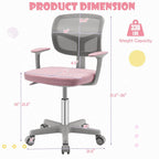 POWERSTONE Kids Desk Chair, Adjustable Mesh Computer Chair with Armrest, Soft Cushion and Mid Back Swivel Office Chair for Teens Students (Pink)