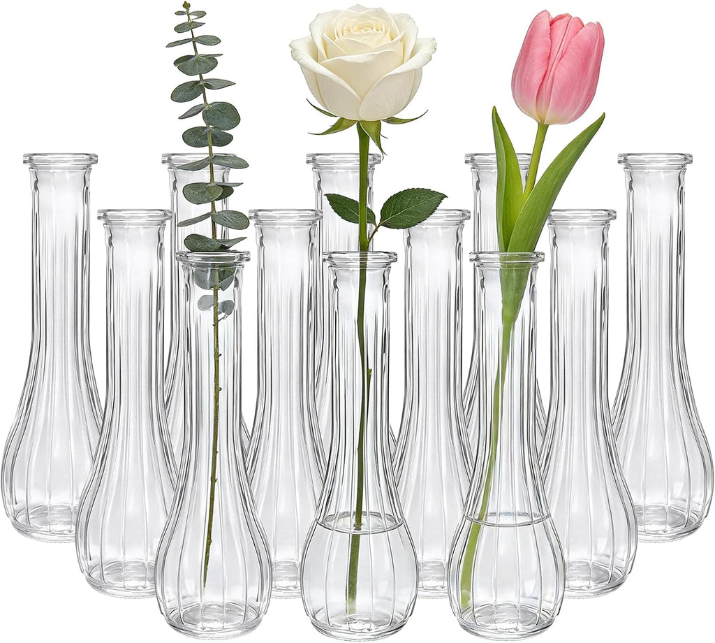 Glass Vases for Centerpieces, 12 Pack Clear Flower Vases for Wedding Decorations and Indoor Home Decor, Hurricane Candle Holder for Table Shelf, Party