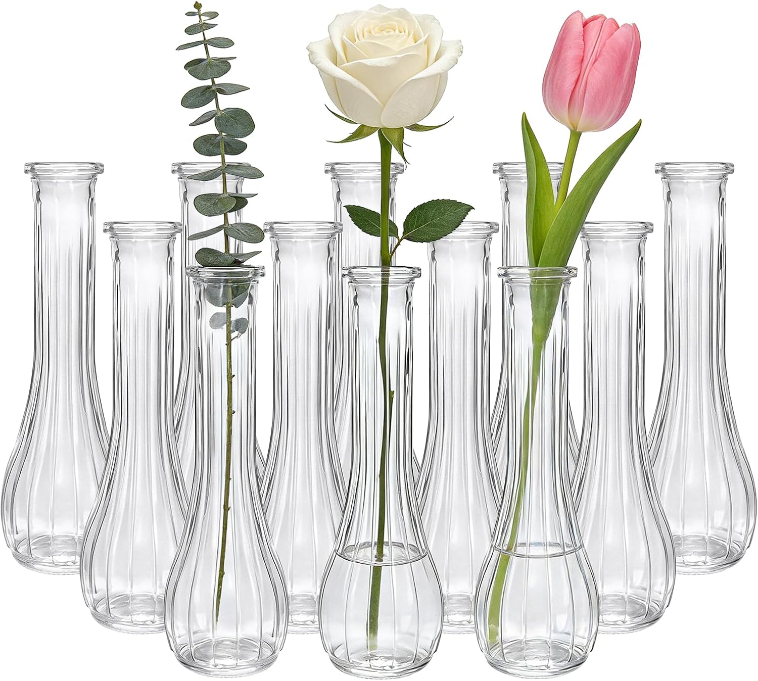 Glass Vases for Centerpieces, 12 Pack Clear Flower Vases for Wedding Decorations and Indoor Home Decor, Hurricane Candle Holder for Table Shelf, Party
