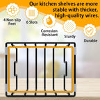 2 Pack Cutting Board Organizer and Pot Lid Holder, Kitchen Cabinet Organizer Rack with 7 & 5 Compartments, Heavy-Duty Iron Baking Sheet Pan Organizer with Non-Slip Base, Space-Saving Kitchen Storage