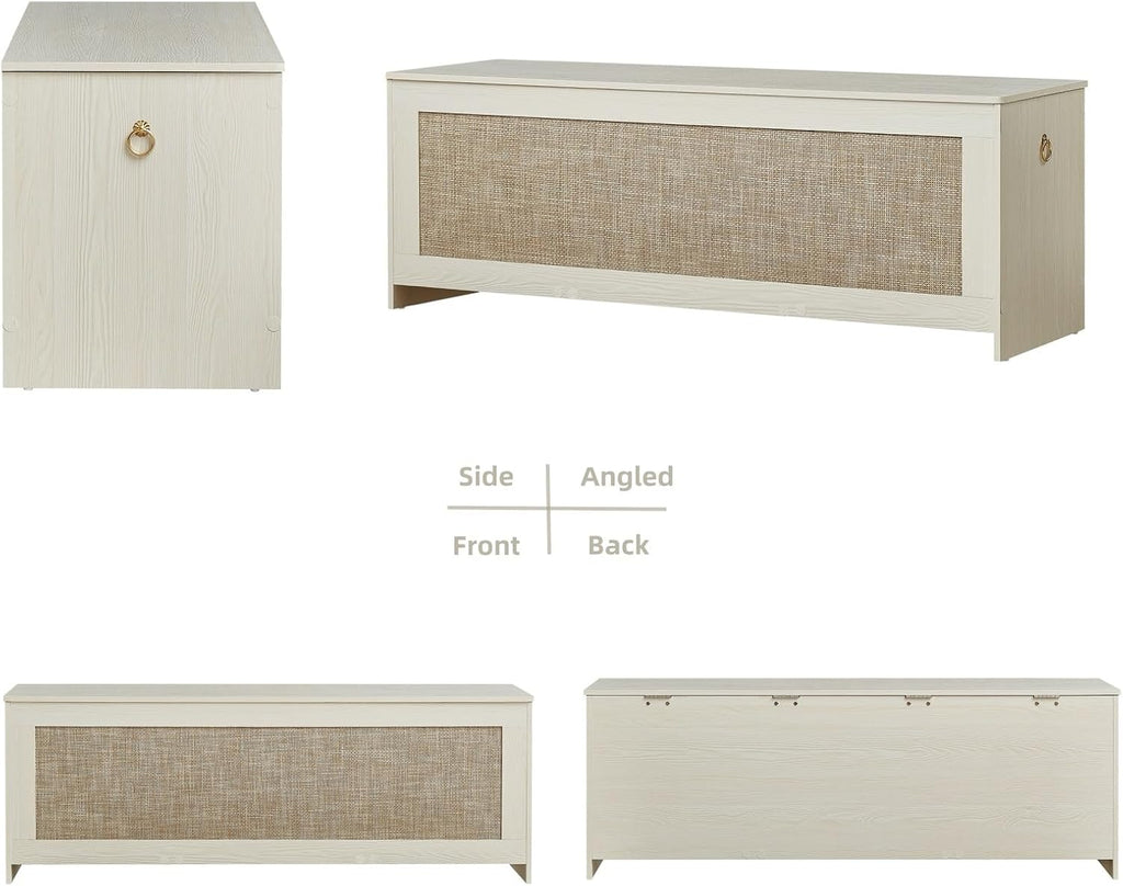 51.2" Storage Chest Extra Large,Storage Bench with 2 Safety Hinges,Wooden Shoe Bench,51.2x15.7x18.3 Inch,Easy Assembly,Storage Bench for Bedroom,Living Room,entryway(White Cream)