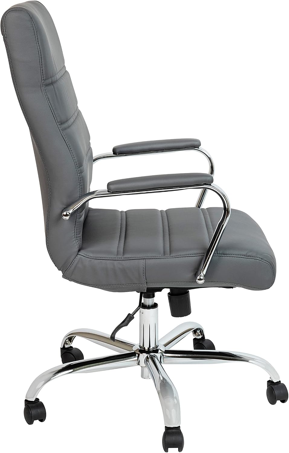 EMMA + OLIVER Faux Leather High-Back Swivel Home Office Desk Chair with Wheels, Padded Seat, and Armrests, Adjustable Height Multipurpose Office Chair, Gray/Chrome