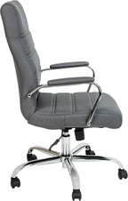EMMA + OLIVER Faux Leather High-Back Swivel Home Office Desk Chair with Wheels, Padded Seat, and Armrests, Adjustable Height Multipurpose Office Chair, Gray/Chrome