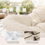 ONBRILL Outdoor Papasan Rocking Chair, Oversized Rocking Chair with Thick Cushion, 450 Lbs Heavy Duty Patio Rocking Egg Chair, Natural Wood Color Metal Rocker Chair for Balcony Porch, Cream White