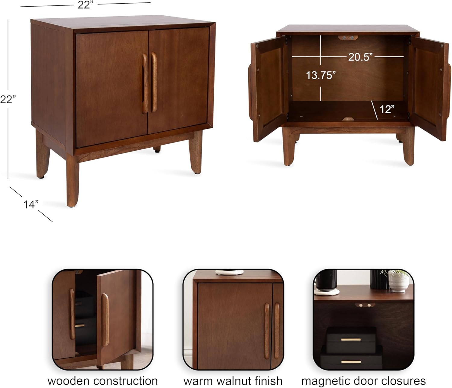 Kate and Laurel McCutcheon Modern Mango Wood Side Table with Storage Cabinet, 22 x 14 x 22, Walnut Brown, Transitional Wooden End Table for Use as Bedroom Nightstand or Entryway Decor Accent
