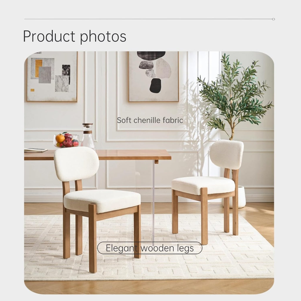 Modern 5-Piece Dining Table Set with 4 Chairs,Oak Round MDF Dining Table, Beige Fabric Upholstered Chairs with Natural Wood Legs for Kitchen Dining Room Home