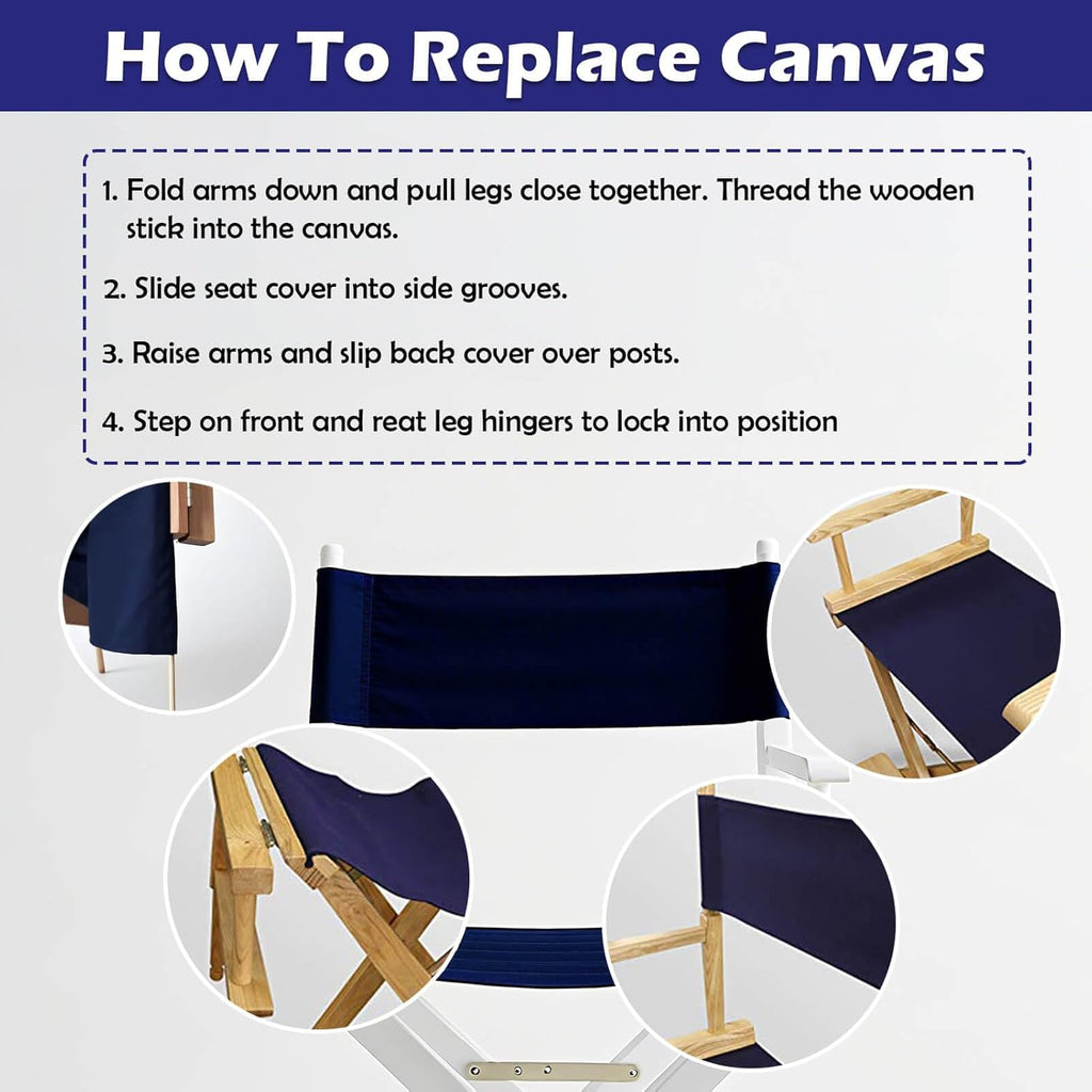 STAY GENT Director's Chair Canvas Replacement Kit 21"L x 8"W - 21"L x 16.5"W Replacement Canvas Durable Cotton Canvas Seat & Back Covers for Home,Model Artist,Makeup,Show Dressing Room 1 Set Navy Blue