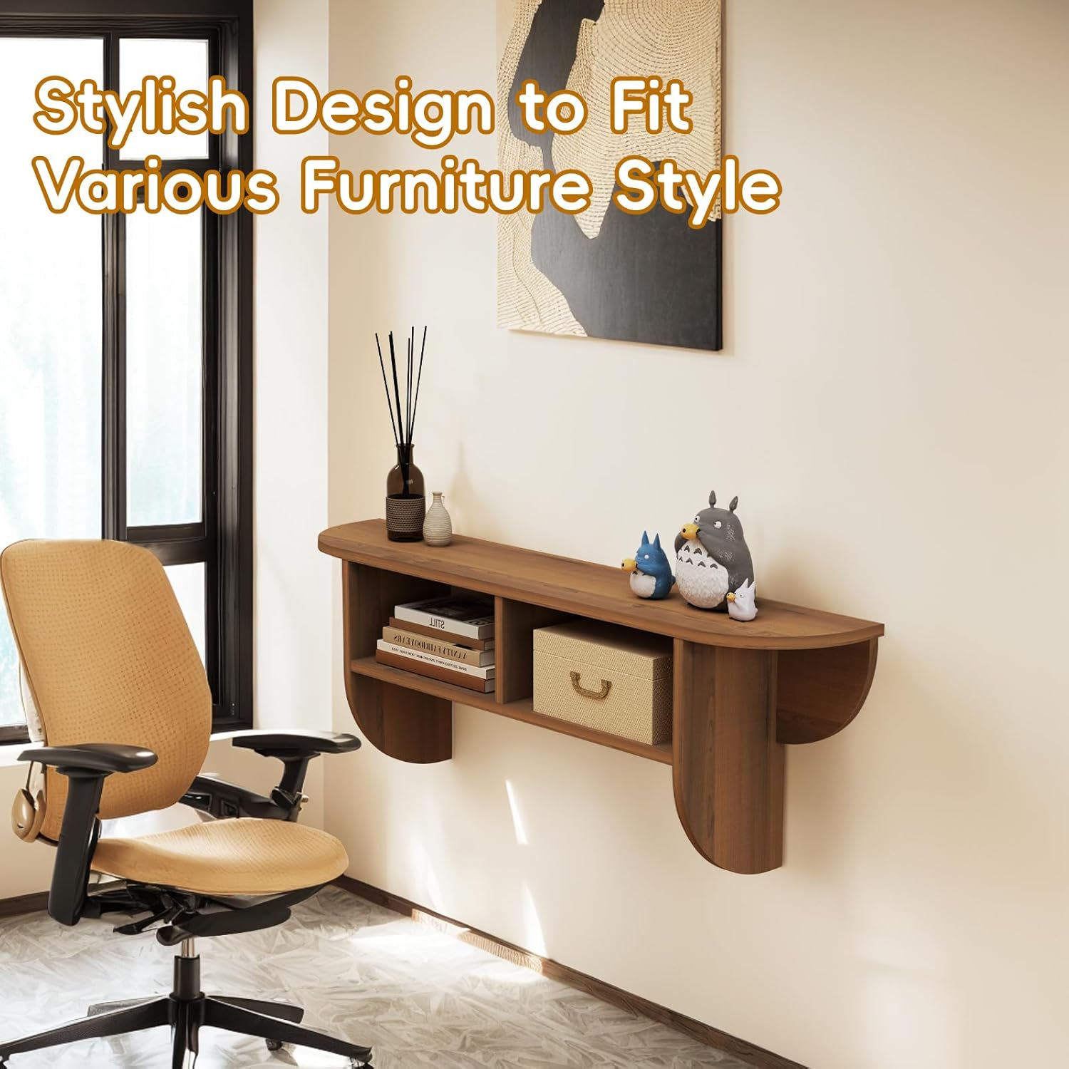 Floating Solid Wood Console Table, 32'' Wall Mounted Narrow Entryway Table with Storage Shelf, Modern Couch Table Small Entry Way Tables for Entryway, Front Hall, Hallway (Walnut, 31.5IN)