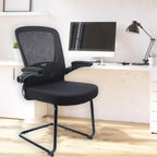 CLATINA Office Chair No Wheels, Stationary Sled Base Reception Guest Chair with Flip Up Arms and Lumbar Support Desk Chair for Home Waiting Room Conference Lobby Kids Student Elderly(1PACK)