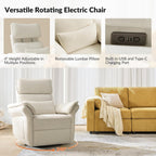 HULALA HOME Nursery Glider Recliner with Adjustable Headrest and Armrests, Power Swivel Rocker Recliner Chair with USB Port and Storage Bags, GREENGARD, FSC, CertiPUR-US® Certified, Beige