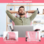 Pink Gaming Desk Chair PC Gaming Chair Gamer Chair, Comftorable Ergonomic PU Leather Computer Office Chair with Lumbar Support Flip Up Arms, High Back Executive Gaming Stuff for Girl Kids Adults