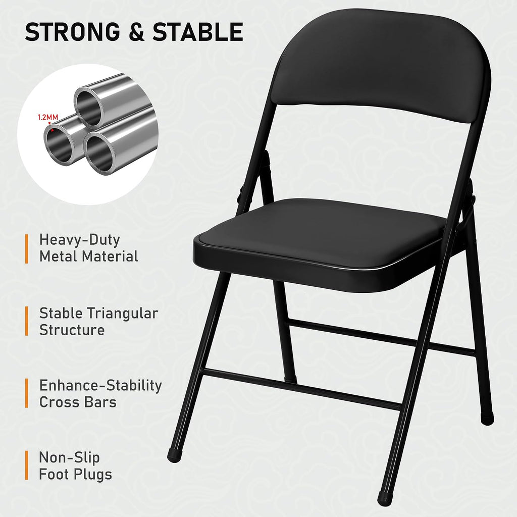 SEALAMB 16 Pack Folding Chairs with Cushion Seat, Heavy Duty Metal Frame Portable Stackable Chairs for Wedding Party Office School Church Events, Indoor Outdoor Use, 350 lb Capacity, Black