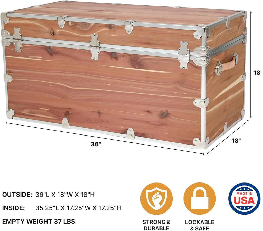 Rhino Trunk & Case Knotty Cedar Chest – XXL Storage Box, Coffee Table, End of Bed Trunk or Entryway Storage Bench – 36"x18"x18" USA-Made, Furniture Grade, Heirloom Aesthetic – Strong and Secure