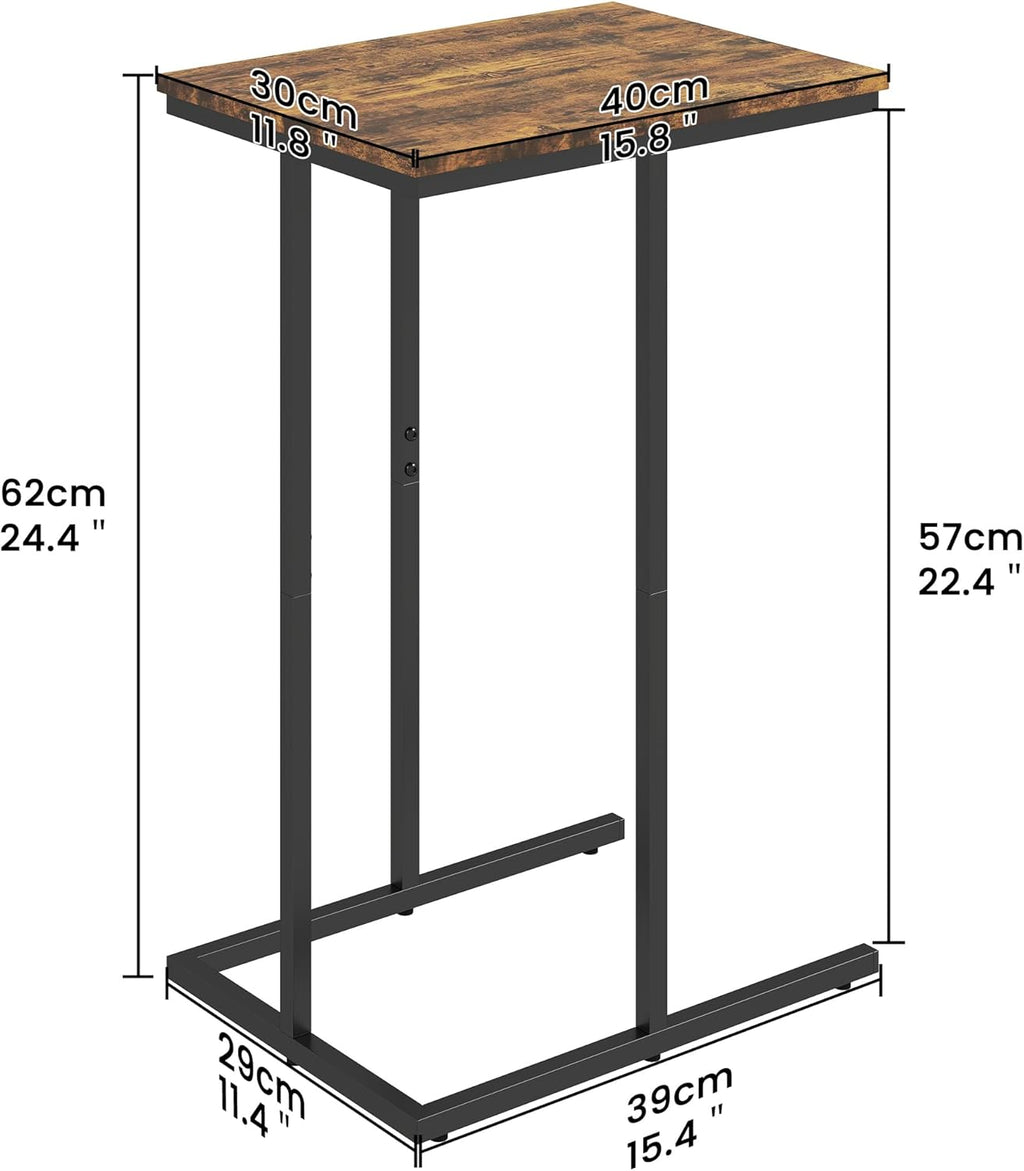Manora Set of 2 C Shaped Side Tables for Living Room, Industrial End Table Sofa Table, Rustic Wood Look Laptop Snack Table, Small Couch Table for Bedroom, Rustic Brown