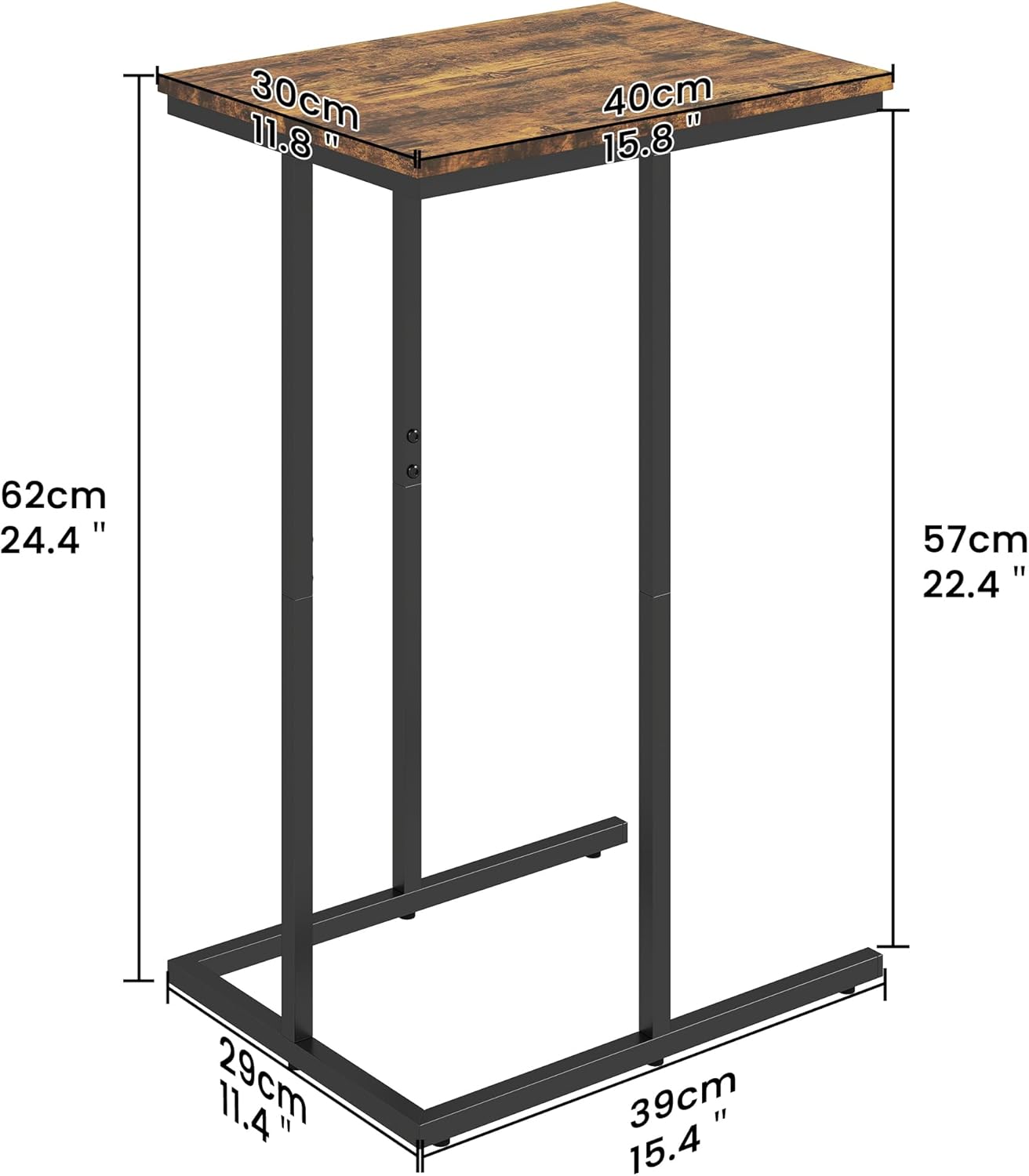 Manora Set of 2 C Shaped Side Tables for Living Room, Industrial End Table Sofa Table, Rustic Wood Look Laptop Snack Table, Small Couch Table for Bedroom, Rustic Brown