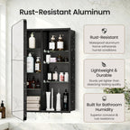 16x24 Medicine Cabinet with Mirror, Aluminum Bathroom Wall Organizer, Pre-Assembled, Center Partition for Tall Bottles, 6 Adjustable Shelves, Soft-Close, Recessed/Surface Mount, Matte Black