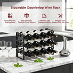 Stackable Wine Rack Countertop, 12 Bottles Wine Bottle Holder for Inside Cabinet, Small Tabletop Wine Holder Stand for Pantry Bar, 3-Tier Angle Adjustable Wine Bottle Rack for Tight Spaces