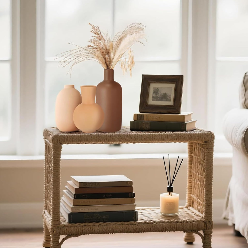 3 Pcs Ceramic Vases for Pampas Grass Modern Terracotta Vase Brown for Home Decor Round Matte Boho for Table Decor Living Room Minimalist Nordic Centerpiece Decorations, 7.1", 5.8", 4.9"