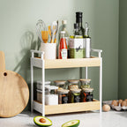 KLM Countertop Coffee Station Organizer, 2 Tier Wooden Shelf for Coffee Bar Accessories, Condiment Storage Caddy for Kitchen, Bathroom Counter Organizer, Home, Office - Natural