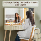 44'' Fluted Makeup Vanity Desk with 36" LED Mirror & Charging Station