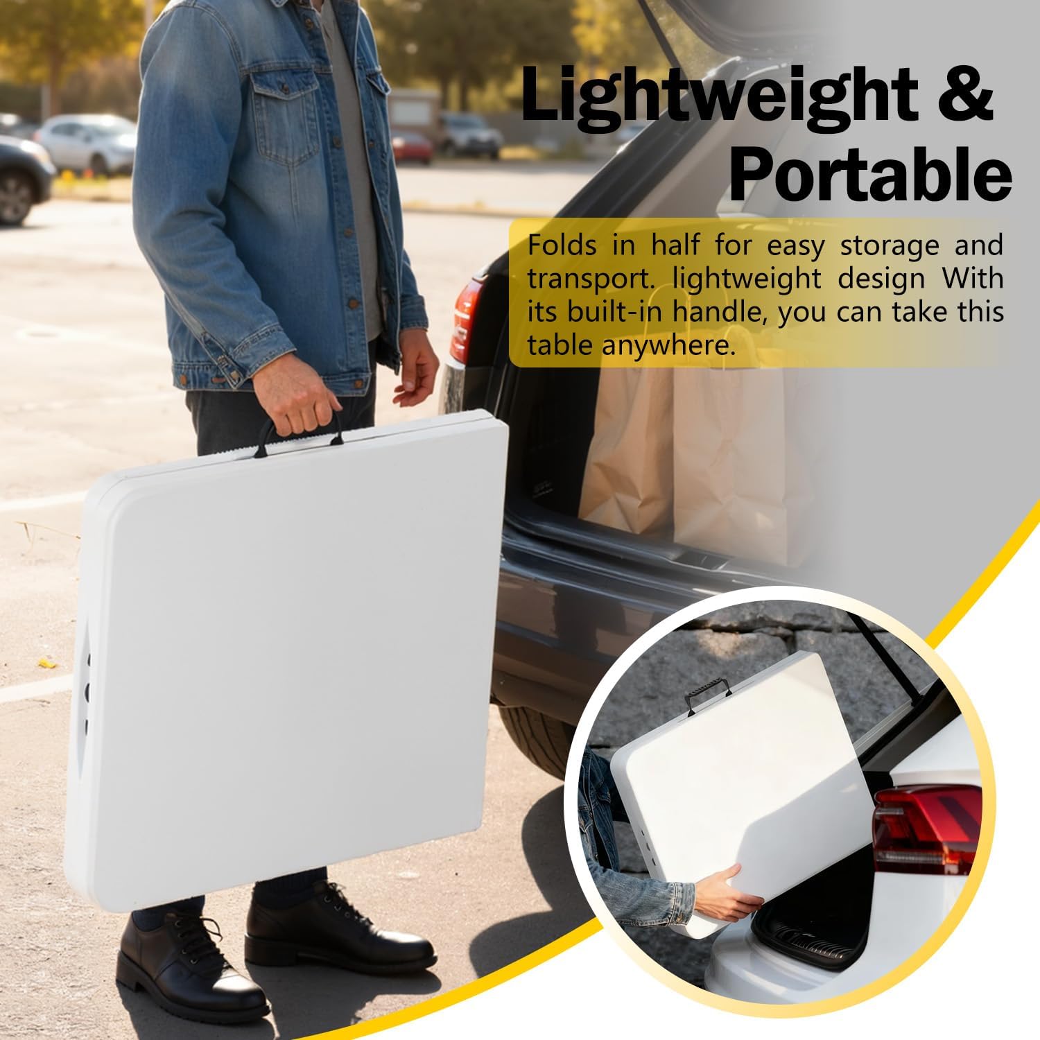 4 Feet Folding Table Adjustable Height with Carry Handle, Steel Legs | Heavy Duty | Lightweight Portable | Perfect for Party, Dining, Wedding, Events, Picnic Indoor, Outdoor, Camping, Utility