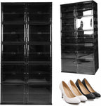 10 Tiers 40 Pairs Collapsible Shoe Rack Organizer with Doors Large Plastic Folding Shoe Cabinet for Closet Entryway Living Room