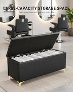 Waiting Room Chairs with Storage, PU Leather Reception Chair | 600lbs Load | Sleek Black Finish | Versatile Shoe Rack & End-of-Bed Stool | ideal for Beauty Spa Bedroom Home Entryway