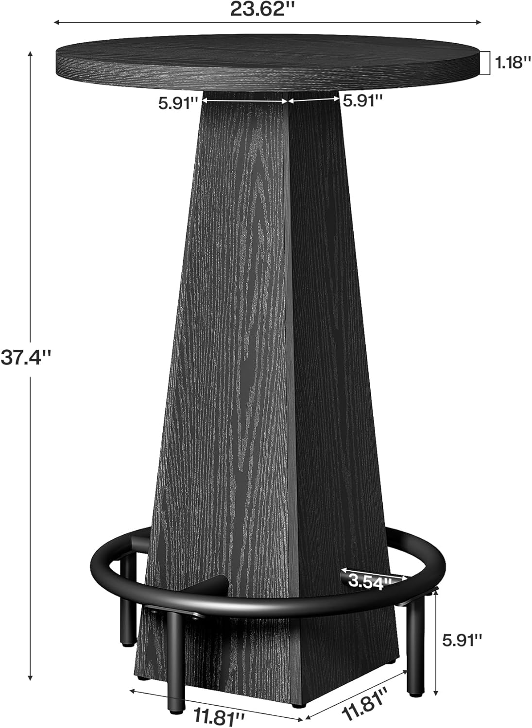 Tribesigns Bar Table, 37.4" High Round Pub Table for Small Bars, Dining Room, Kitchen, Black (Only Table)