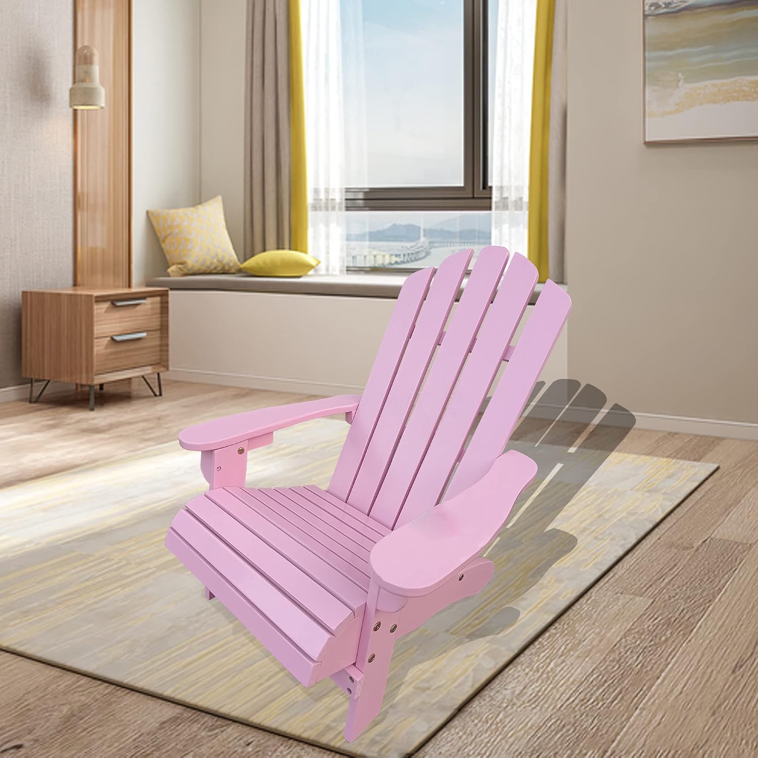 Gecheer Pink Adirondack Chair for Children, Outdoor or Indoor, Easy Assembly, Solid Hardwood, Comfortable Patio Seat